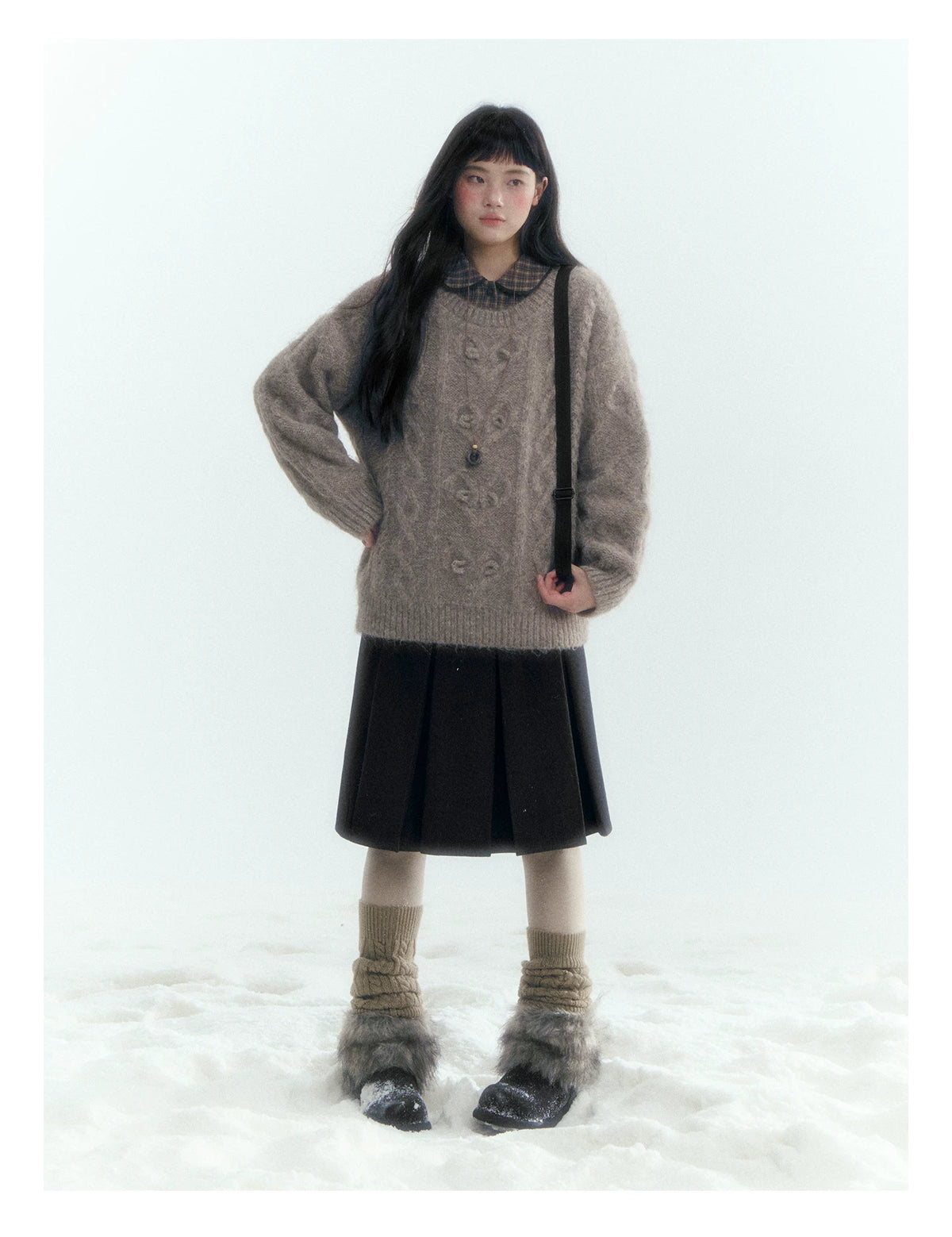 Horridale - Vintage Cable-Knit Heart-Texture Sweater – Smoky Gray