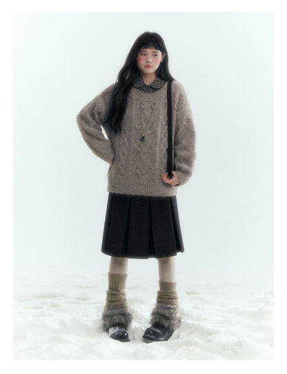 Horridale - Vintage Cable-Knit Heart-Texture Sweater – Smoky Gray
