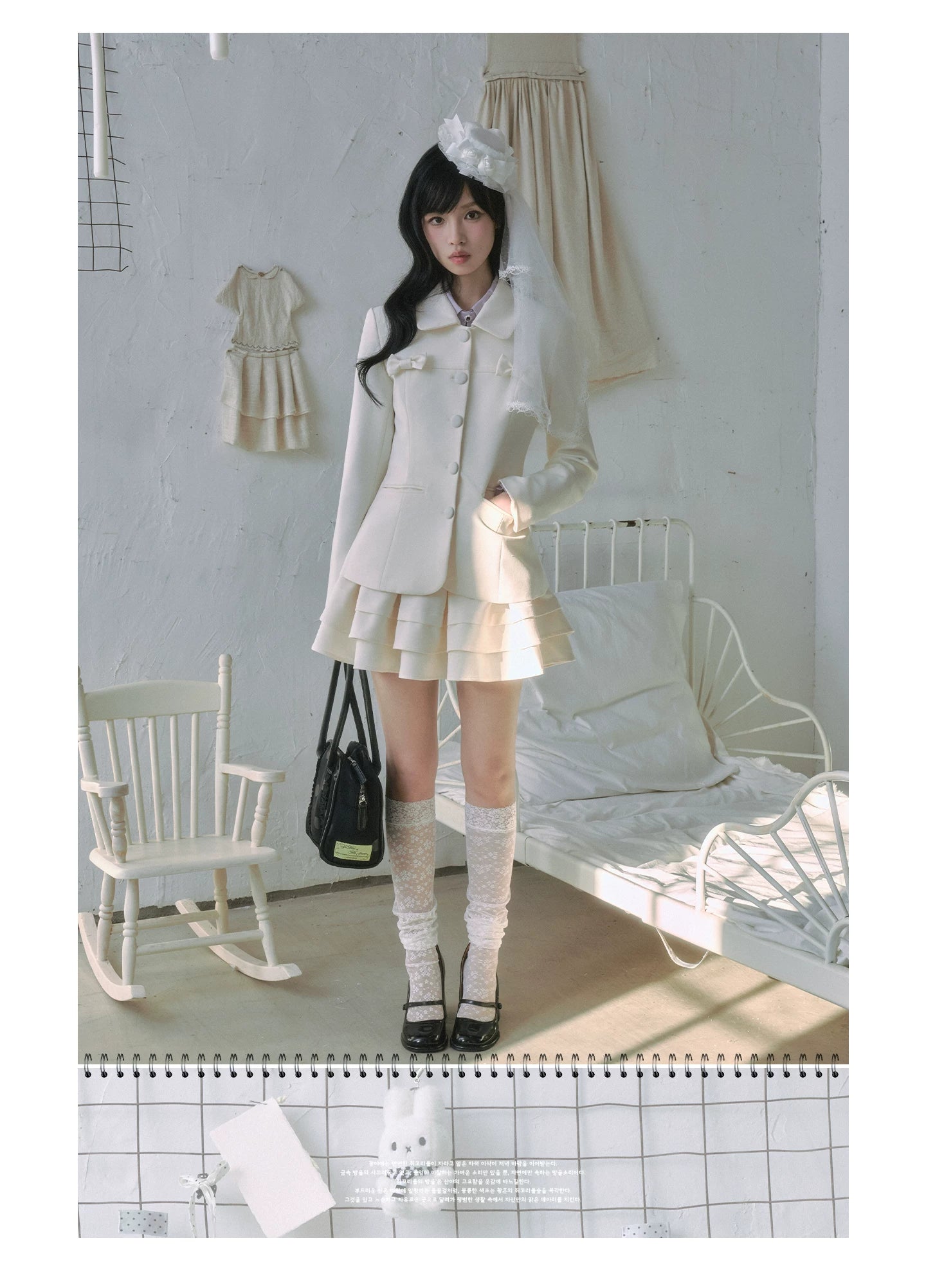 "Showa Girl" Tailored Layered Collection (Blazer / High-Waist Skirt / Victorian Shirt / Mesh Overlay Skirt)