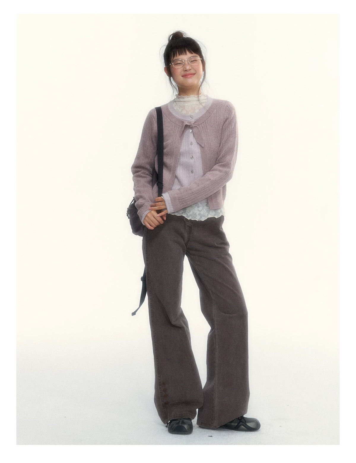 Korean Contrast Bow-Tie Layered Knit Cardigan (Blue / Purple)