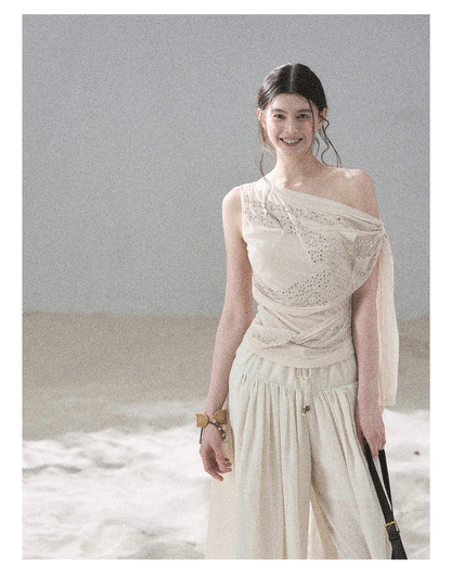 “Frosted Kiss” Dutch Cheese Crystal Mesh Sleeveless Top