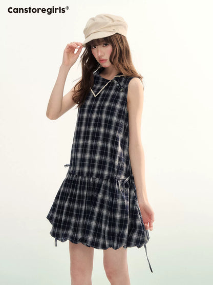 Blue Plaid Bubble Hem Dress  LL2026089