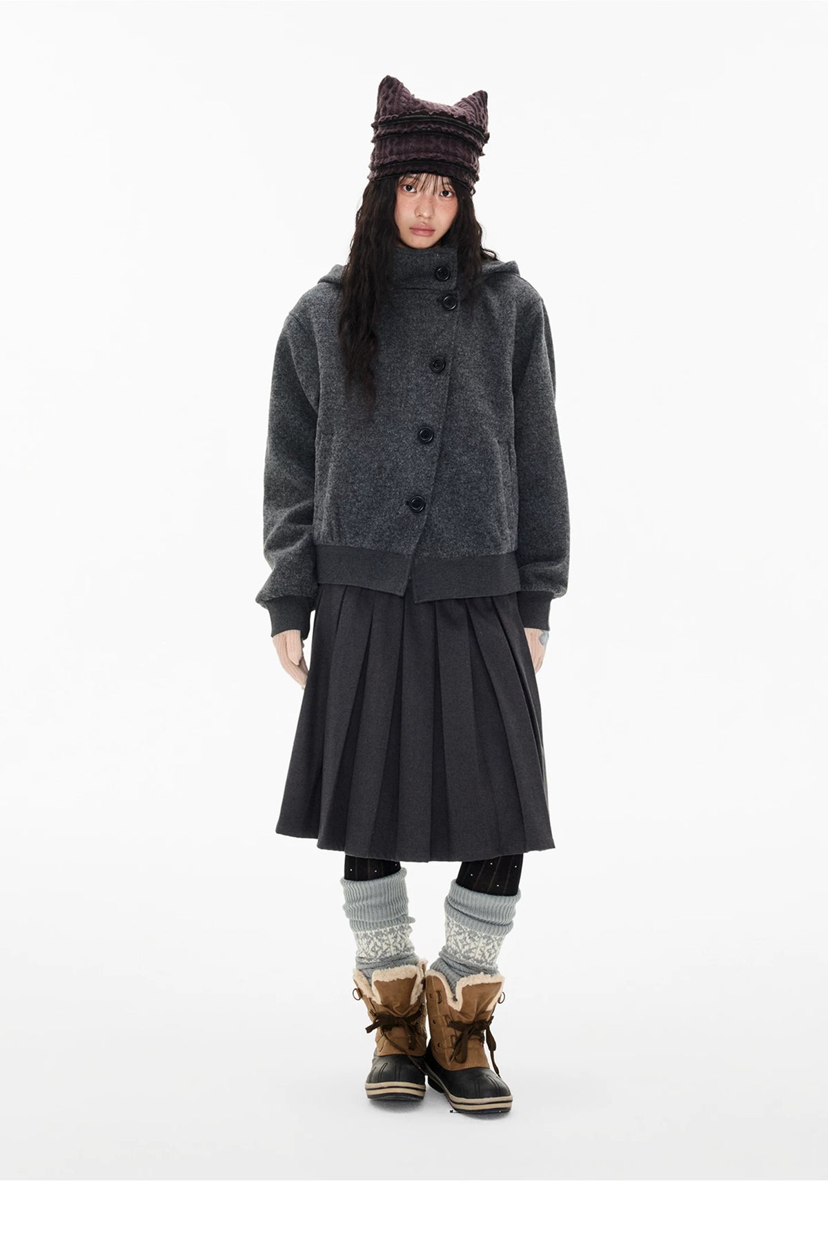 EZEK | Preppy Hooded Wool Blend Jacket with Button Front