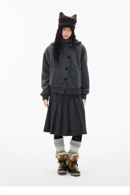 EZEK | Preppy Hooded Wool Blend Jacket with Button Front