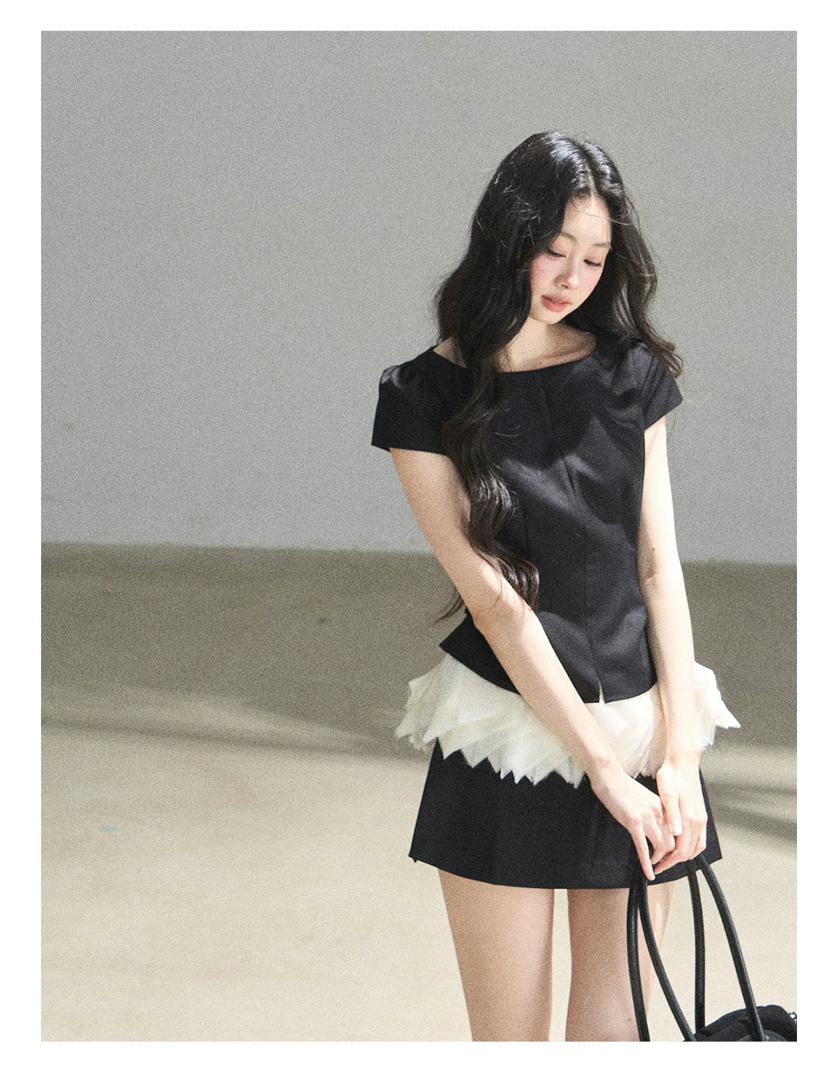 "Her Black & White Poem" Elegant Contrast Two-Piece Set