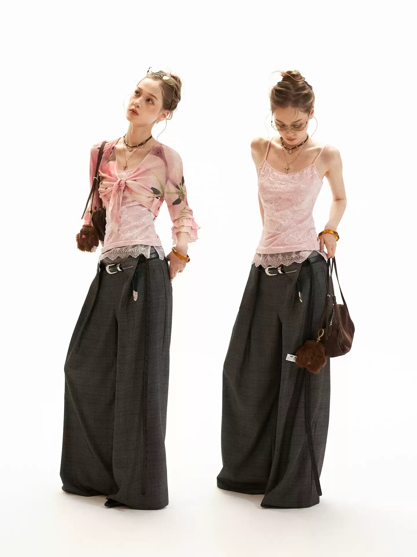 Floral Lace Trim Cami & Tie-Front Cardigan Set WE957