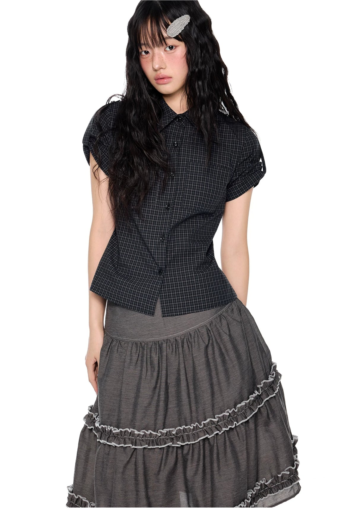 EZEK | Gingham Check Short Sleeve Shirt with Adjustable Sleeves