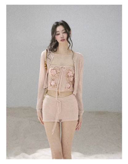 "Forest After Rain" Dusty Rose 3-Piece Cardigan & Shorts Set 45236485