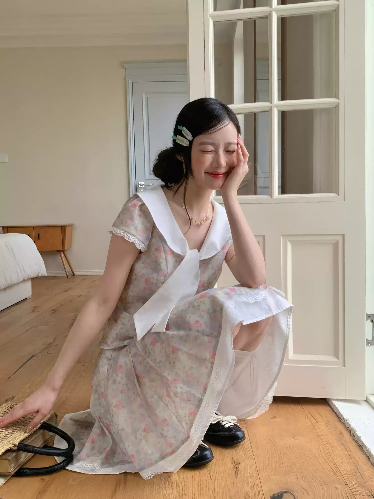 [RF] “Gentle Prelude” Monet Floral Peter Pan Collar Two-Piece Set