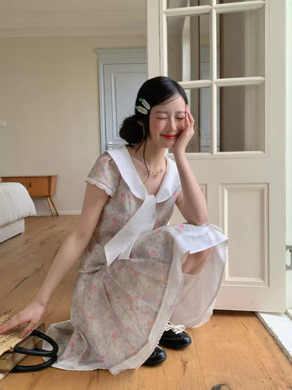 [RF] “Gentle Prelude” Monet Floral Peter Pan Collar Two-Piece Set