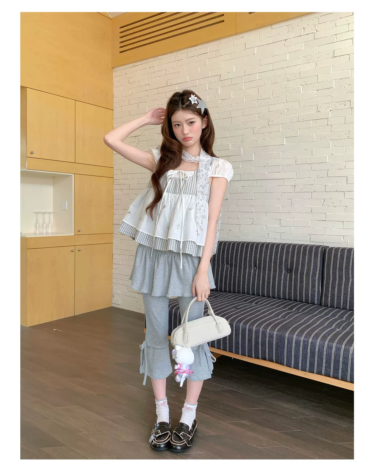 [RF] “Milk Gray Ballet” Gray Adjustable Drawstring Slim Flare Pants