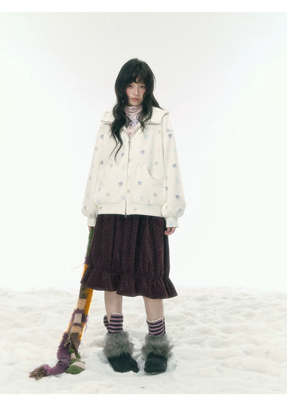 JOVYLLE - Cream Printed Fleece-Lined Sweatshirt, Pants & Skirt Set