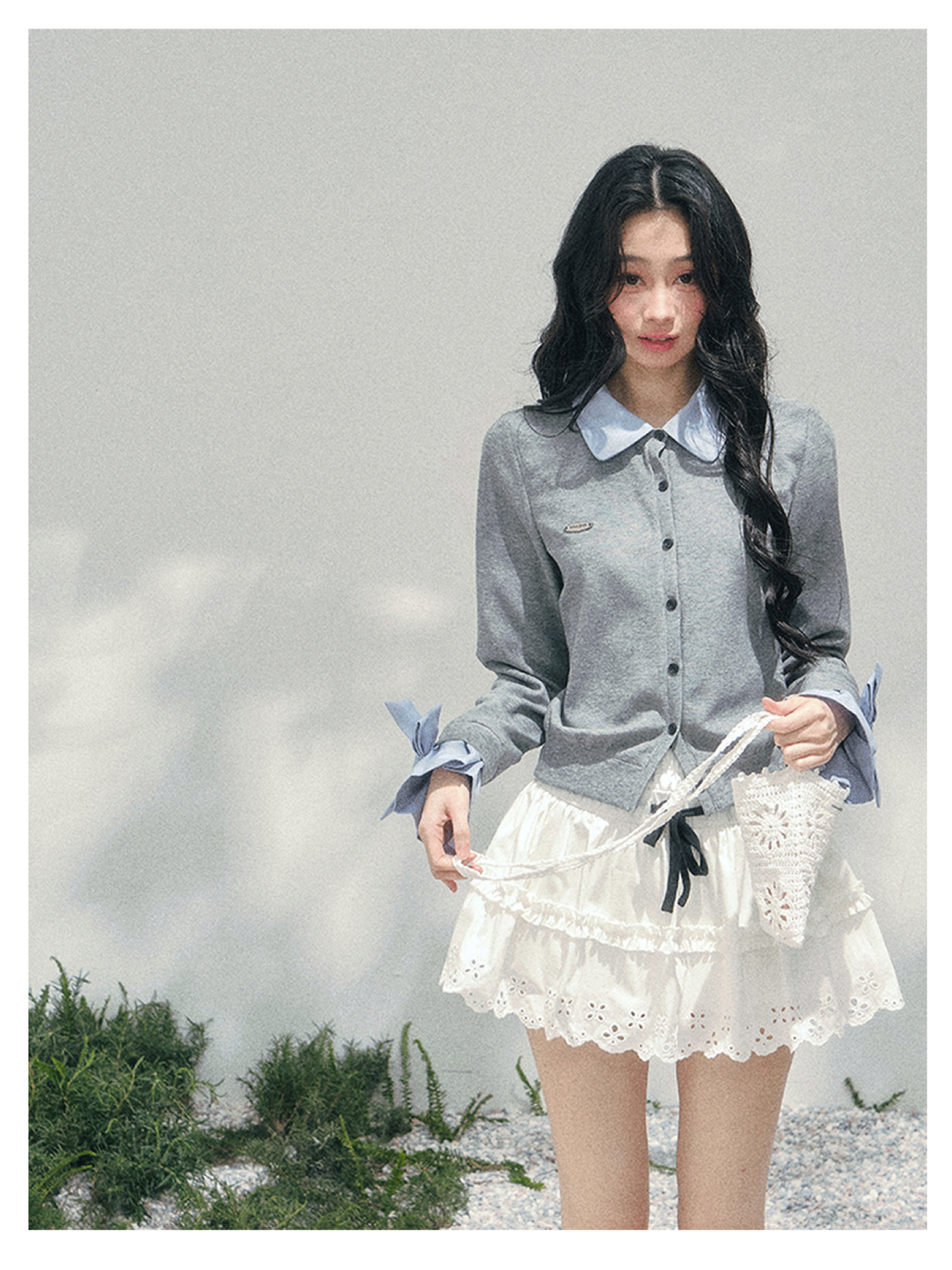 少也眼 “Hyde’s Diary” Layered Polo-Collar Knit Cropped Top