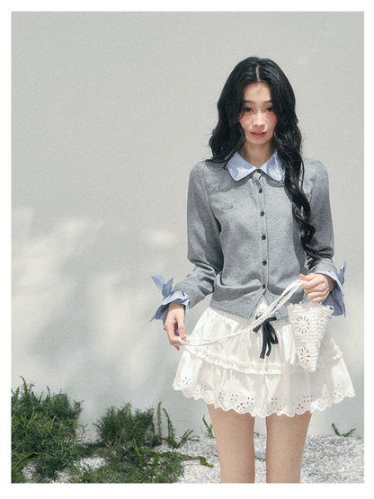 少也眼 “Hyde’s Diary” Layered Polo-Collar Knit Cropped Top