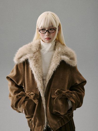 “Mist Lily Glow” Chenille Long-Fur Old Money Jacket - Warm Brown 8002