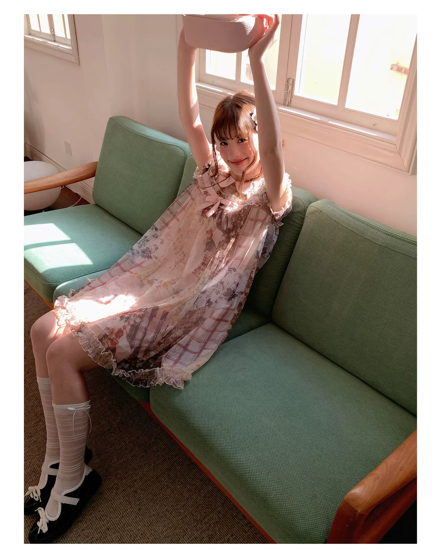 [RF] “Vintage Storybook” Light Brown Tea Patchwork Print Mini Dress