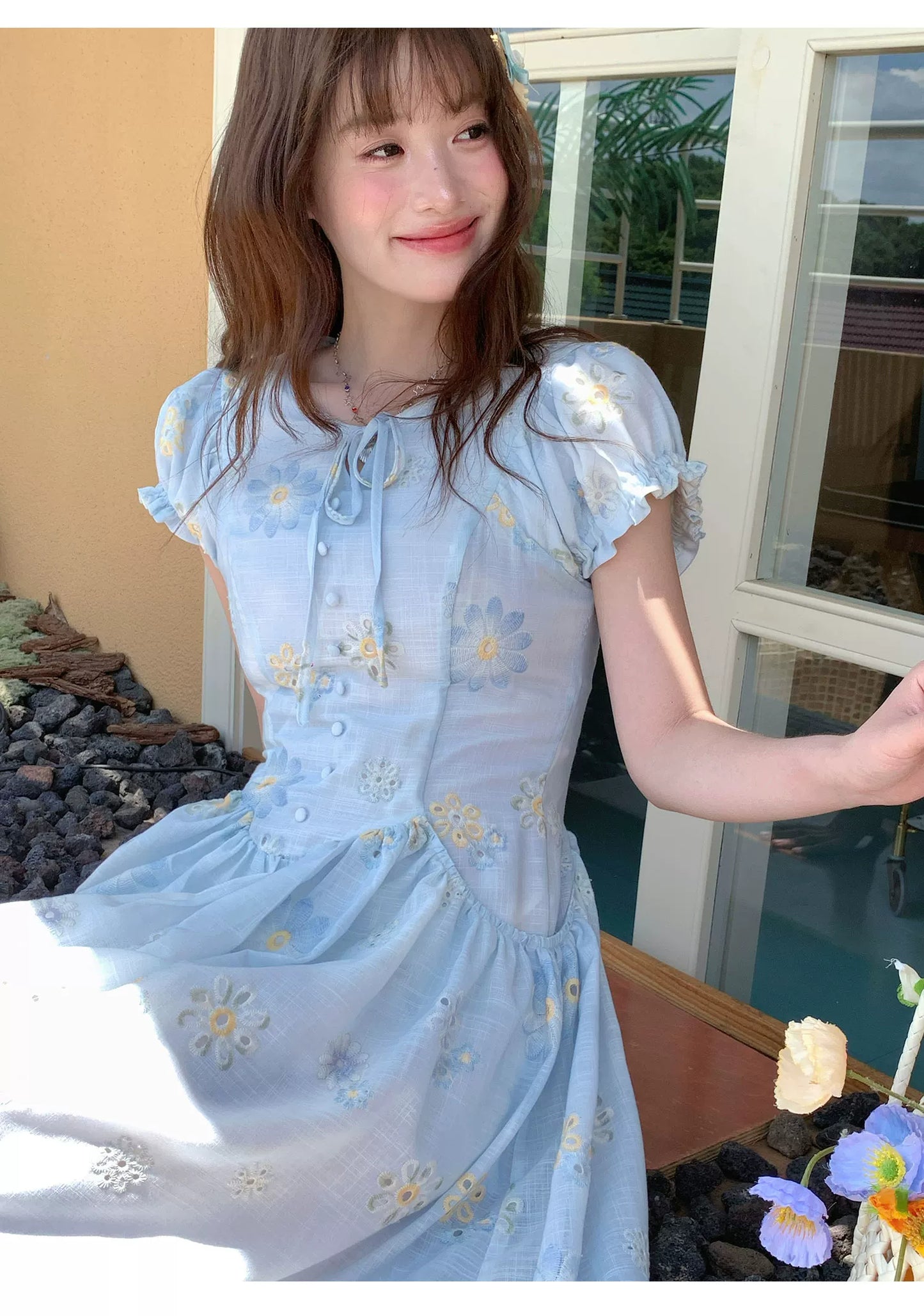 [RF] “Blue Daisy Whisper” Sky Blue Floral Dress