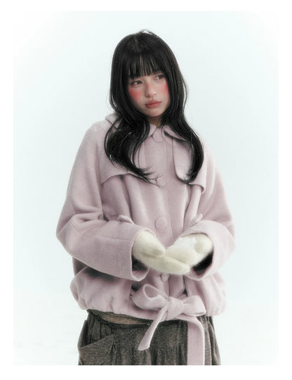 Short Cocoon Wool-Blend Coat (Taro Purple / Oatmeal Gray)