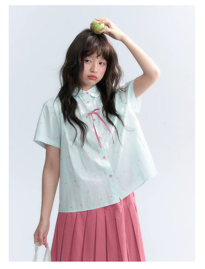 "Summer Sweetheart" Heart Stripe Blouse & Pleated Skirt Set