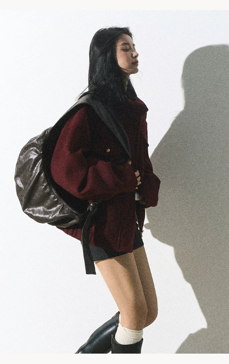 OAKMOO/ "Plum Blossom Mood" Angora Red Wool-Blend Harrington Jacket