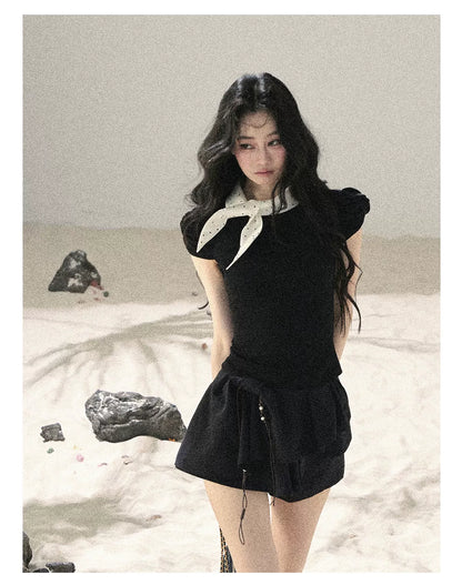 "Layered Petals in Motion" Black Iris Ruffle Skort 5324853
