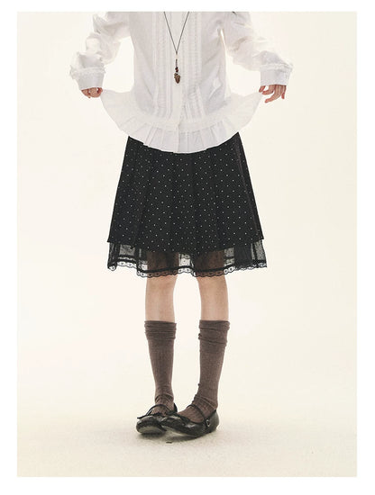 "Polka Reverie" Black Polka Dot Bow Pleated Mini Skirt