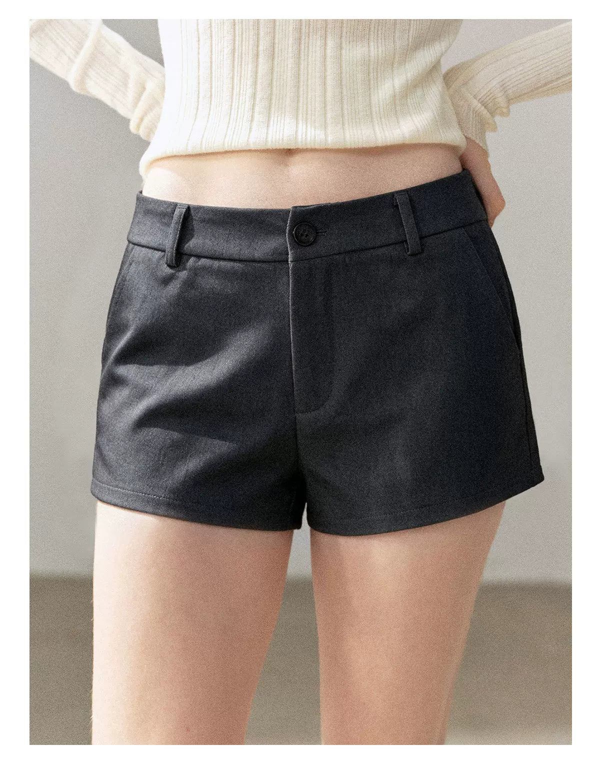 AOMALM - Deep Slate Gray Tailored Blazer & Shorts Set