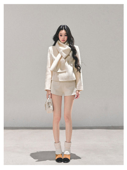 少也眼 “Twilight Forest" Woolen Oversized Coat - White