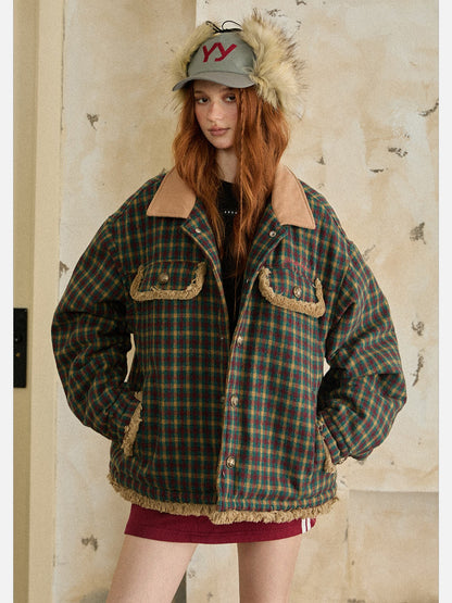 EZEK - Vintage Plaid Varsity Jacket with Contrast Collar