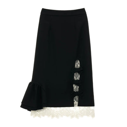 MAMC - Black Layered Lace Bow Maxi Skirt