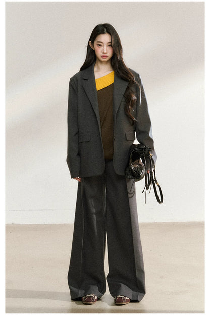 JN's DESIGN - Dark Gray Wide-Leg Tailored Trousers