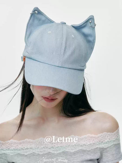 Cat Ear Denim Baseball Cap – Cute Korean Style Hat