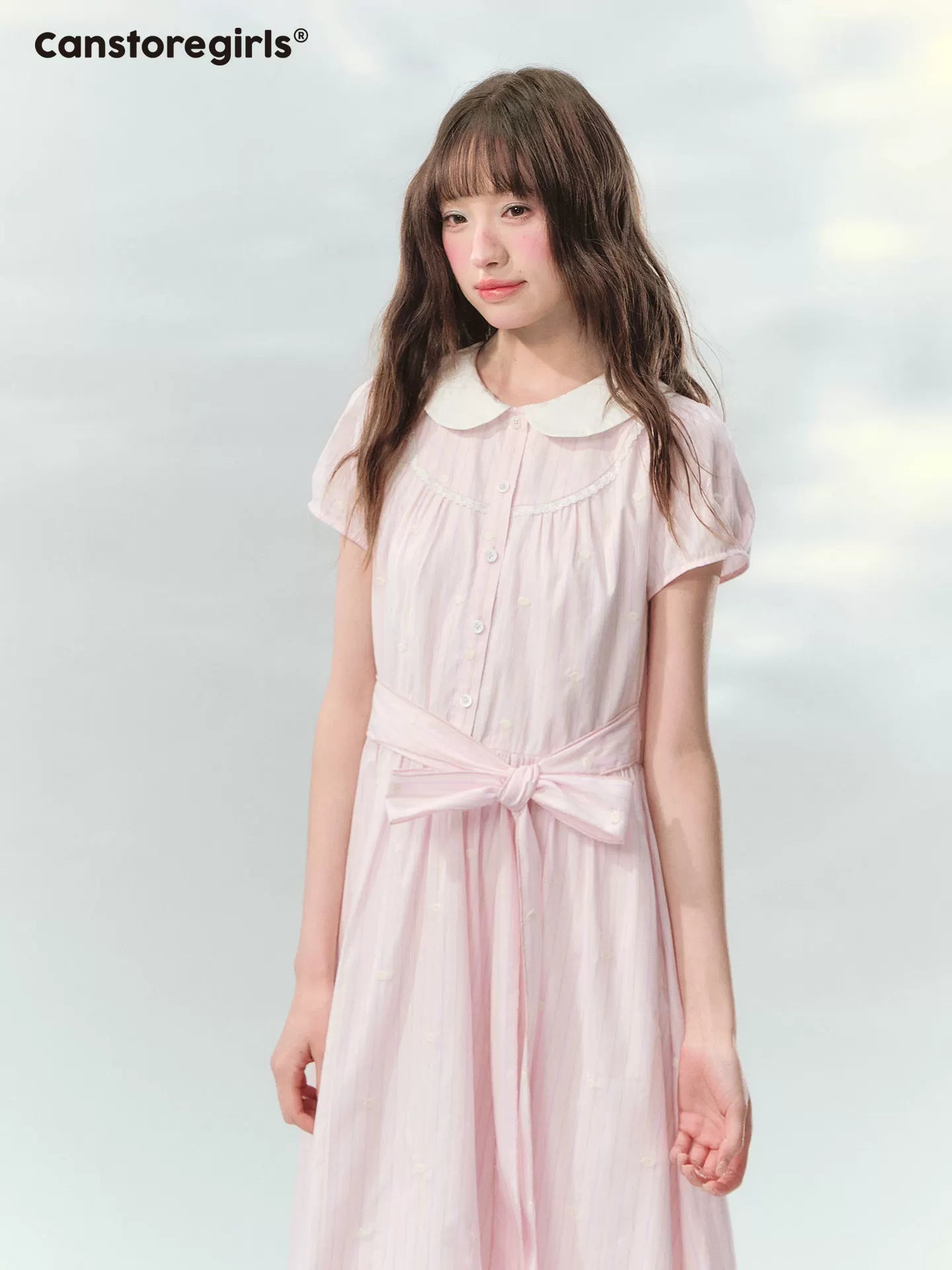 “Pink Mist Soufflé” Blush Pink Embroidered Doll Collar Dress