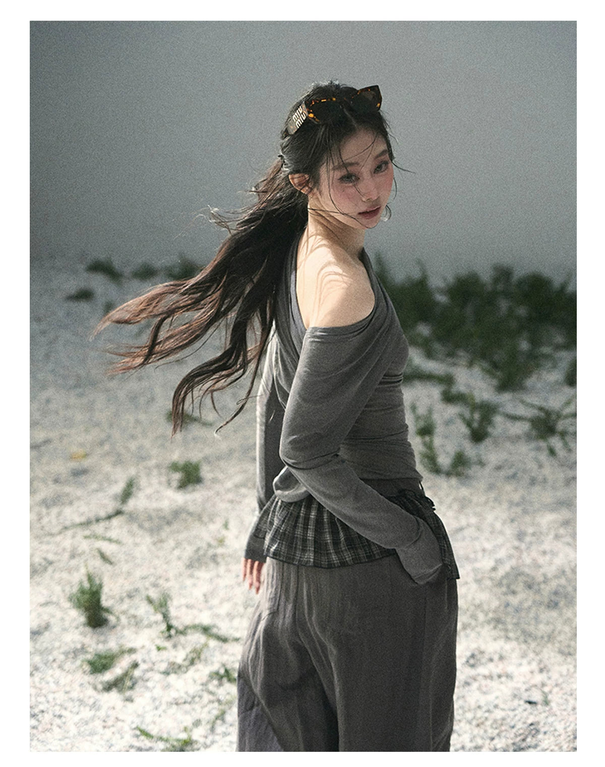 “Where Shadow Walks Beside Light” Dusk Gray Asymmetrical Top