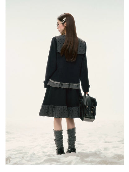 BIBIBENCY - Black Preppy Double-Breasted Cropped Jacket & Skirt