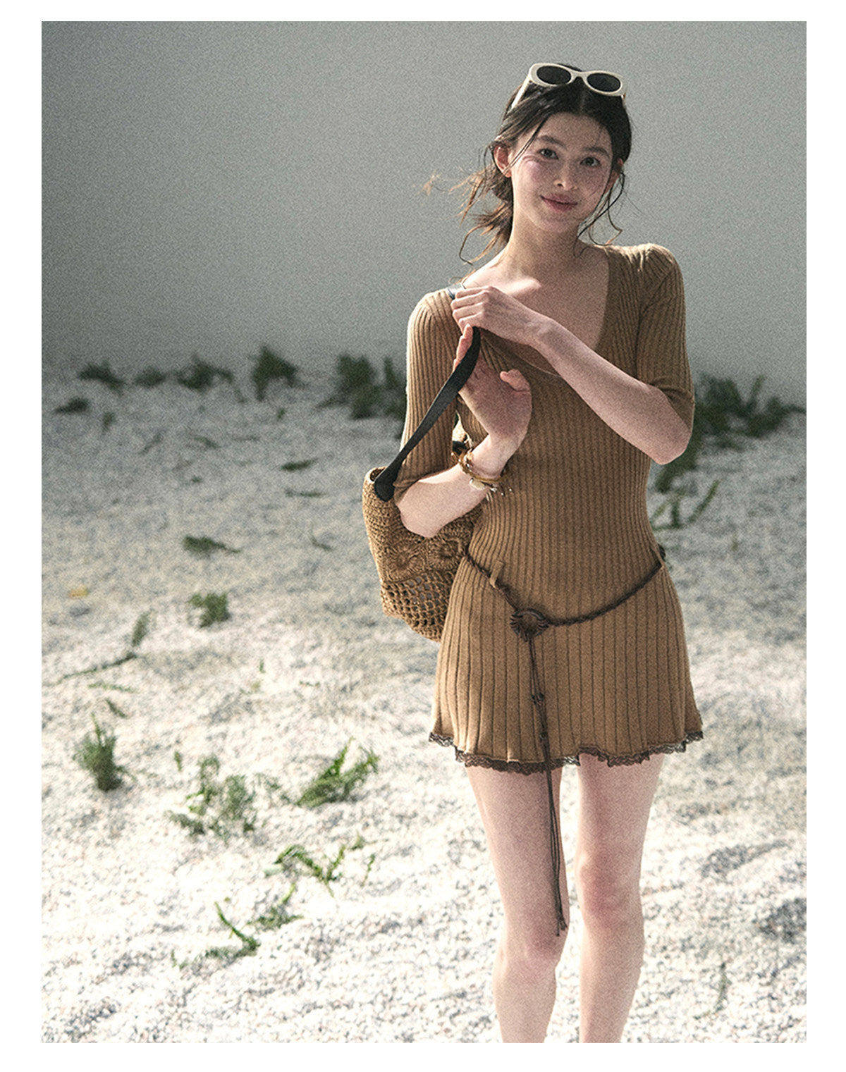 “Amber Memoir” Milk Tea Knit Mini Dress