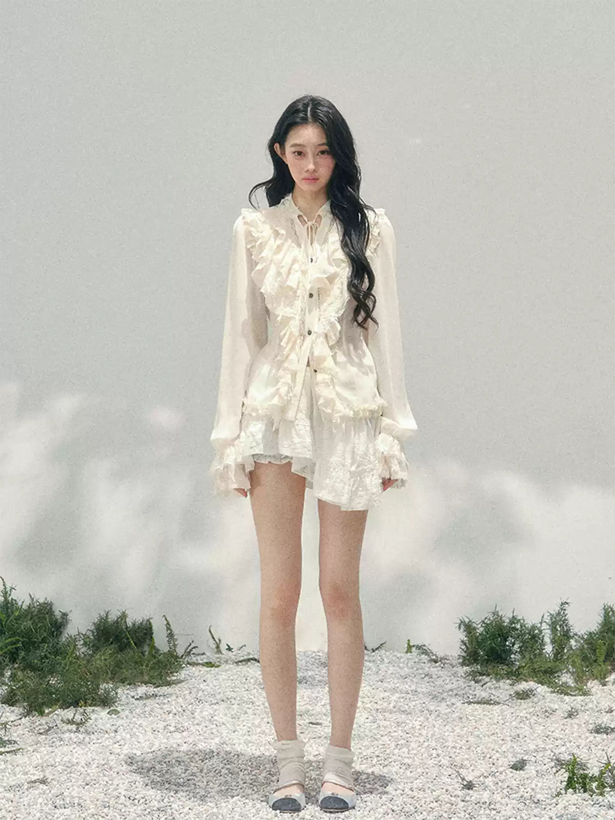 “Memory in Bloom” French Court Lace Flare Sleeve Top