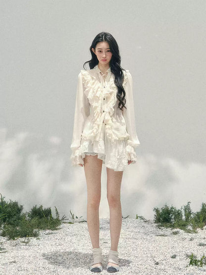 “Memory in Bloom” French Court Lace Flare Sleeve Top