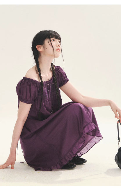 "Berry Breeze" Grape Purple Lace Square Neck Dress