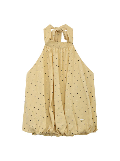 "Golden Departure" Yellow Polka Dot Halter Babydoll Top