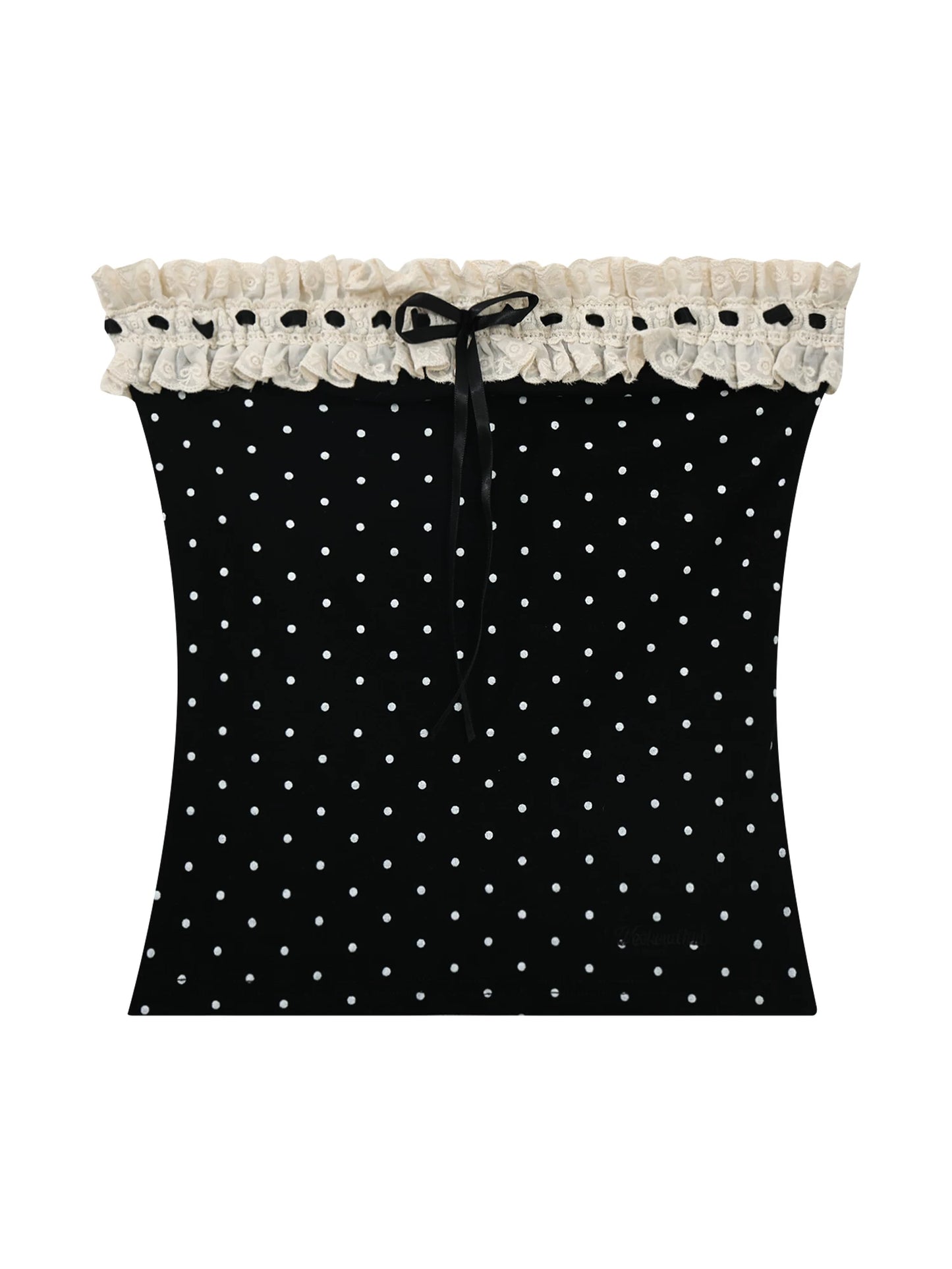"Paris Departure" Black Polka Dot Lace Tube Top