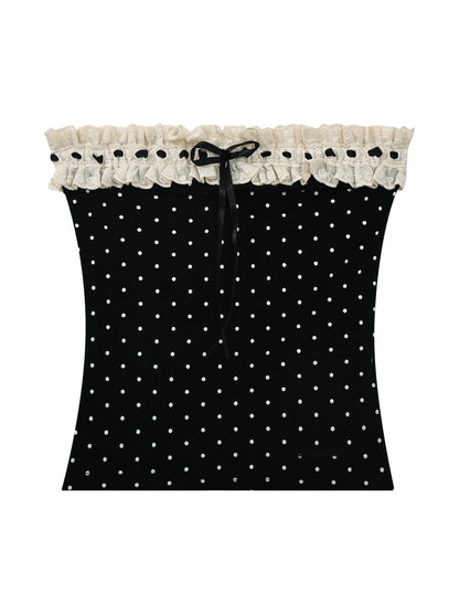 "Paris Departure" Black Polka Dot Lace Tube Top