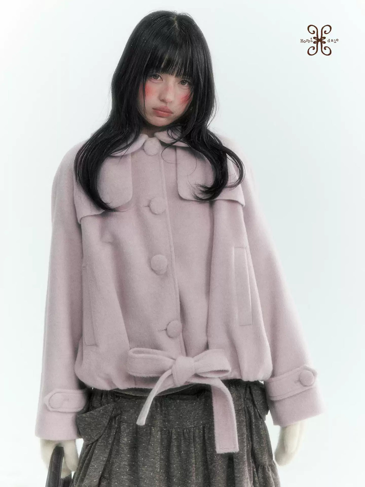 Short Cocoon Wool-Blend Coat (Taro Purple / Oatmeal Gray)