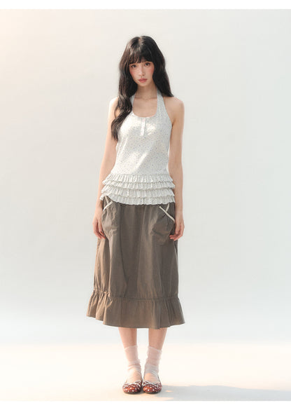 170726C "Sage Meadow" Grey Green Lace Pocket Culotte Skirt