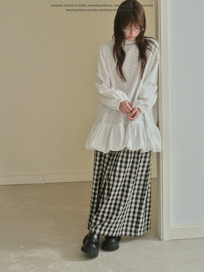 "Quiet Check" Plaid Wide Leg Trousers (Black & White Plaid)