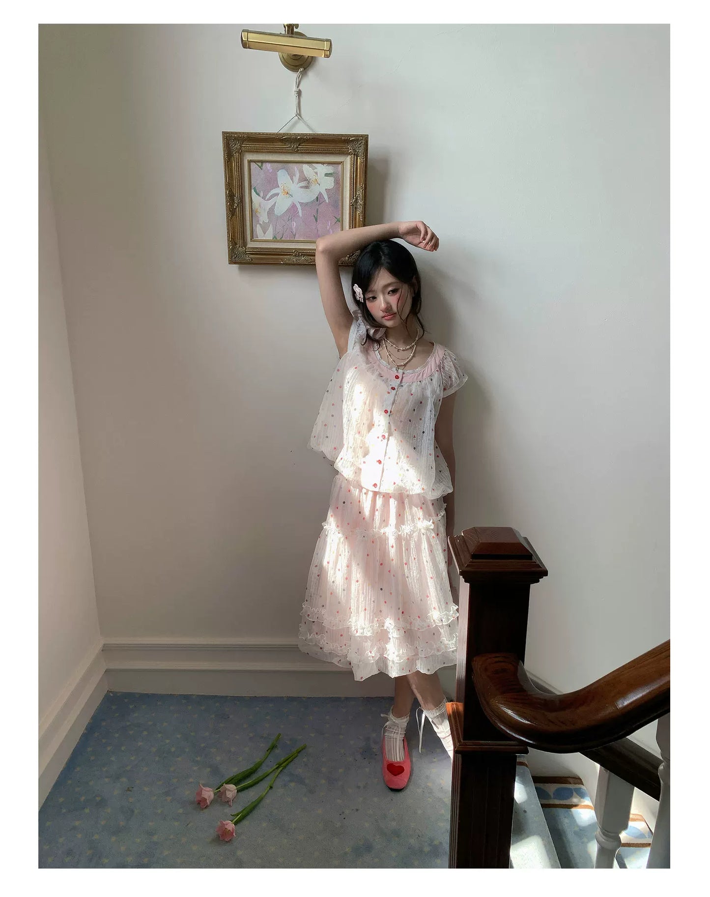 “Strawberry Boba Daydream” Pink Polka Dot Bubble Skirt Set