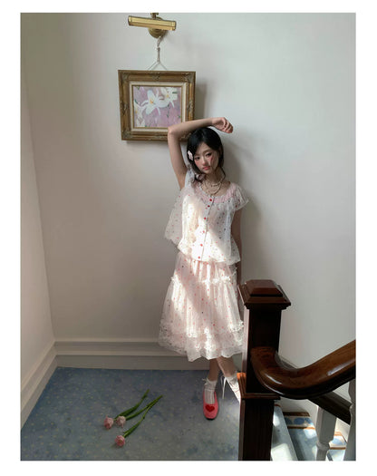 “Strawberry Boba Daydream” Pink Polka Dot Bubble Skirt Set