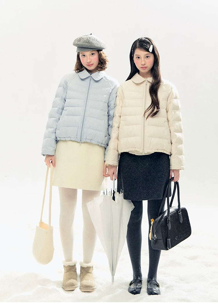 "Lily of the Valley Keepsake" Cropped Down Puffer Jacket (Pearl Beige/ Cloud Blue)