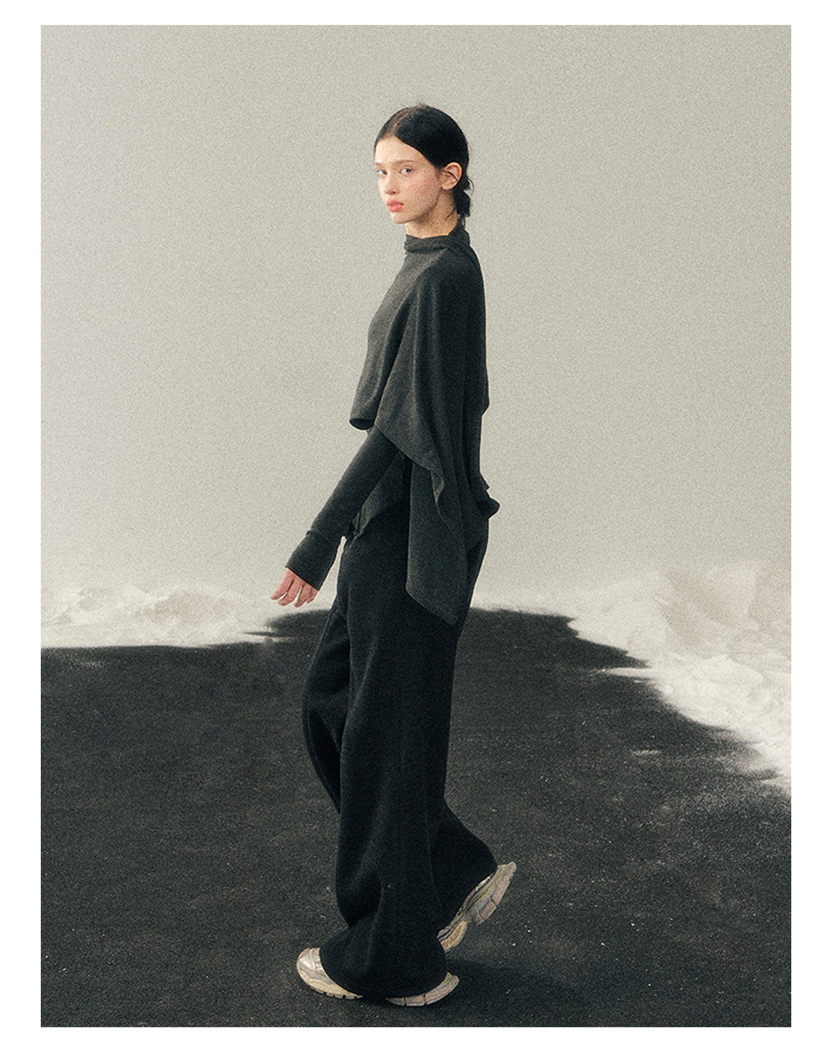 少也眼 "She Outshines the Fireworks" Charcoal Asymmetrical Wrap Top