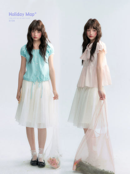 "Light Steps" Oat Apricot Pleated Lace Midi Skirt